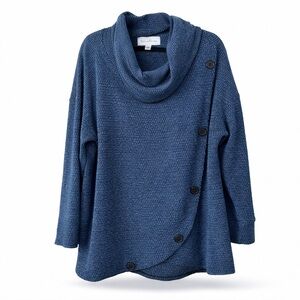 French Laundry Blue Cowl Neck Knit Sweater Women's Size 1X Cozy Textured Top